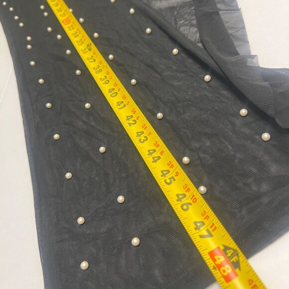 Sexy Black Sheer Mesh Pearl Embellished Two-Piece Set Ruffle Chaps Women Size XL - Picture 12 of 16